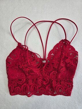 Lace Bralette Pink Victorias Secret Red Crochet Size S